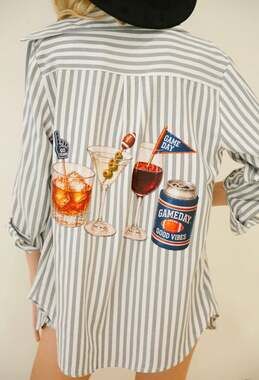 Judith March Sporty Cocktail Striped Button Down Shirt Game Day L